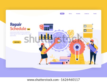 Vector illustration for scheduling of repair and maintenance of industrial machines. Time management for developments productivity. For web, website, landing page, mobile app, banner, flyer, brochure
