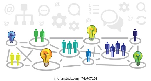 vector illustration of scheme with circles locations people and bulbs for niche marketing products designs