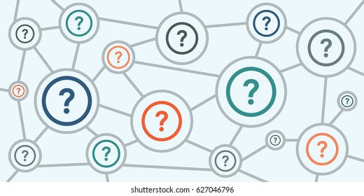 vector illustration of scheme with circles and questions marks for interview plan or dispute line concepts