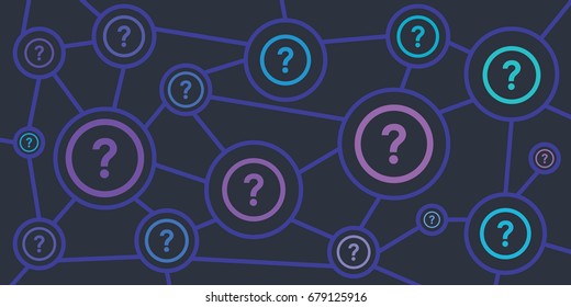 vector illustration of scheme with circles and questions marks for interview plan or dispute line concepts