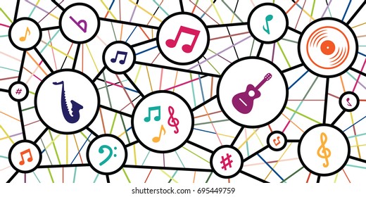 vector illustration of scheme with musical instruments for abstract layouts and page decoration on white background