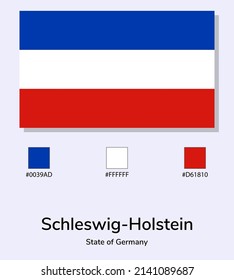 Vector Illustration of Schleswig-Holstein (state of Germany) flag isolated on light blue background. Illustration Schleswig-Holstein flag with Color Codes. As close as possible to the original. 
