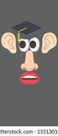 Vector illustration of a scholarly character against a grey background.