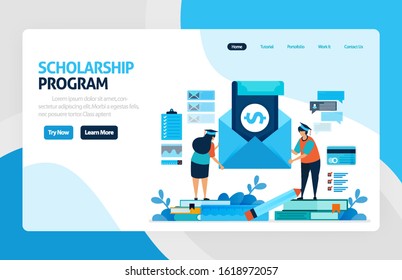 vector illustration of scholarship education program, learning abroad. financial funds and study loans for education. academic achievements, school cost. for banner, web, website, mobile apps, flyer