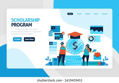 vector illustration of scholarship education program, learning abroad. financial funds and study loans for education. academic achievements, school cost. for banner, web, website, mobile apps, flyer