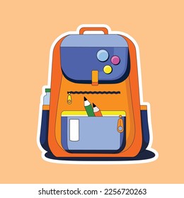 Vector illustration of a school backpack in flat style on a light background. isolated icon in charm colors. Back to school vintage collection