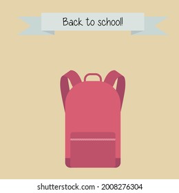 Ilustración vectorial. Mochila escolar, cartel "¡De vuelta a la escuela!" Se puede usar para sitios web escolares, anuncios publicitarios, volantes, etc.