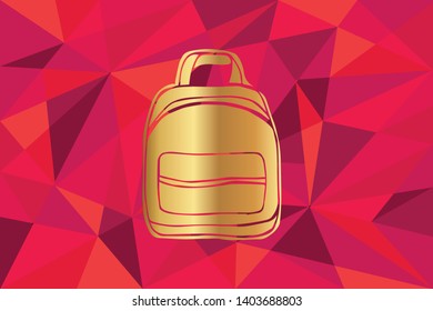 Vector Illustration of School Bag Icon with Red Polygon and Geometric. Graphic Design for Template, Layout, Background, Poster and More.