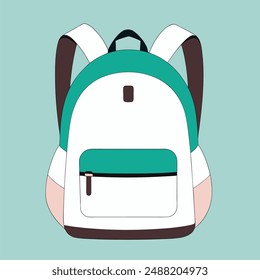 A vector illustration of a school bag with multiple compartments, side pockets, and adjustable shoulder straps.