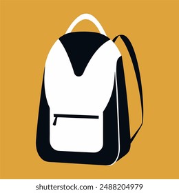 A vector illustration of a school bag with multiple compartments, side pockets, and adjustable shoulder straps.