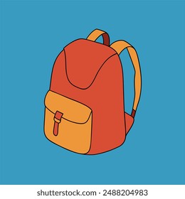 A vector illustration of a school bag with multiple compartments, side pockets, and adjustable shoulder straps.