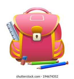 A vector illustration of school bag  with office supplies