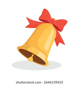 Vector illustration of a school bell with ribbon on white background. Symbol of back to school, knowledge day, education, children’s learning, celebration, classroom and seasonal school events concept
