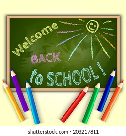 Vector illustration of school blackboard with Back To School text