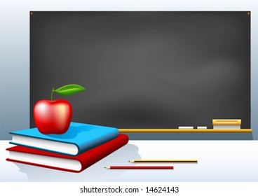 Classroom Background Chalkboard Teacher Desk Books Stock Vector ...