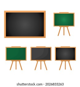 Vector illustration of school blackboard. Green dan black board in the frame, isolated on white background. Set of chalkboard. Empty surface for your message. back to school. Education simple design