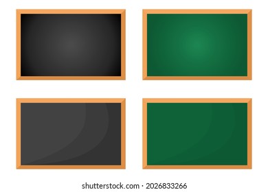 Ilustración vectorial de la pizarra escolar. El tablero negro verde dan en el marco, aislado en el fondo blanco. Conjunto de pizarra. Superficie vacía para el mensaje