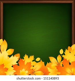 Vector illustration of a school board with autumn leaves