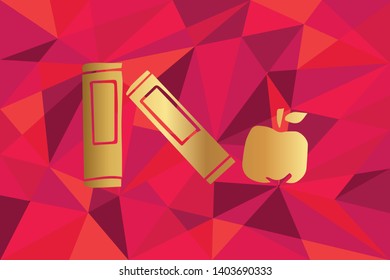 Vector Illustration of School Book and Apple Icon with Red Polygon and Geometric. Graphic Design for Template, Layout, Background, Poster and More.
