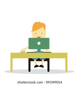 Vector illustration - school boy in blue uniform sets with different poses