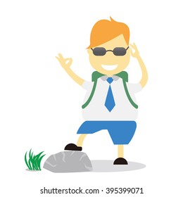 Vector illustration - school boy in blue uniform sets with different poses