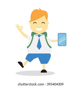 Vector illustration - school boy in blue uniform sets with different poses