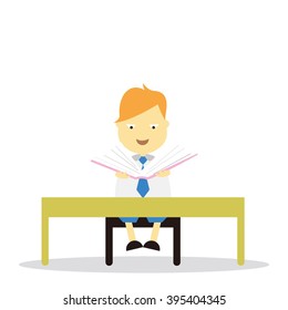 Vector illustration - school boy in blue uniform sets with different poses