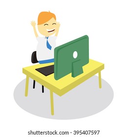 Vector illustration - school boy in blue uniform sets with different poses