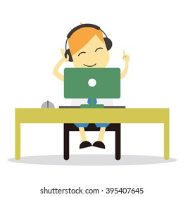 Vector illustration - school boy in blue uniform sets with different poses