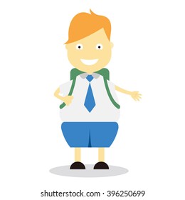 Vector illustration - school boy in blue uniform sets with different poses