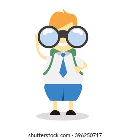 Vector illustration - school boy in blue uniform sets with different poses