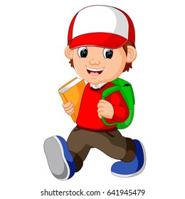 vector illustration of School boy cartoon walking