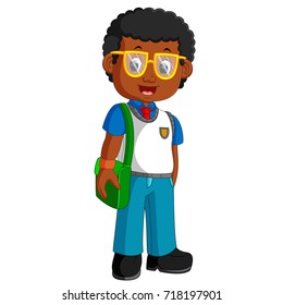 vector illustration of School boy cartoon walking