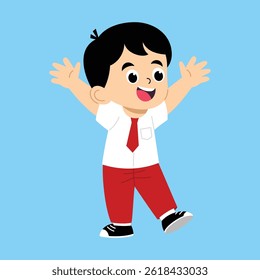 Vector Illustration of School Boy Cheer Up with happy Face in Flat Style Cartoon