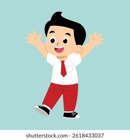 Vector Illustration of School Boy Cheer Up with happy Face in Flat Style Cartoon