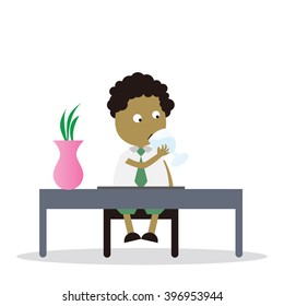 Vector illustration - school boy in green uniform sets with different poses