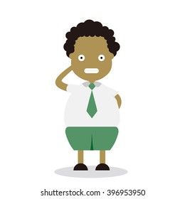 Vector illustration - school boy in green uniform sets with different poses