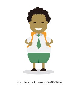 Vector illustration - school boy in green uniform sets with different poses