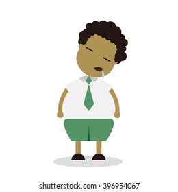 Vector illustration - school boy in green uniform sets with different poses
