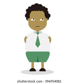 Vector illustration - school boy in green uniform sets with different poses