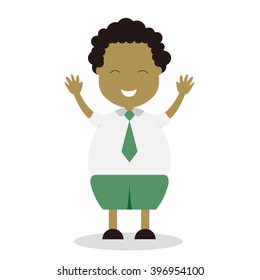 Vector illustration - school boy in green uniform sets with different poses