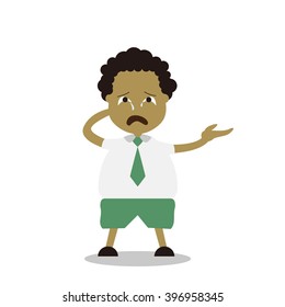 Vector illustration - school boy in green uniform sets with different poses