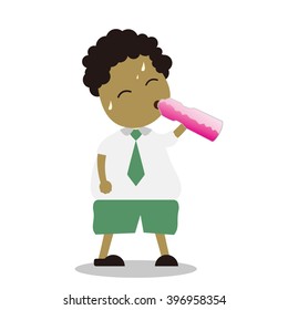 Vector illustration - school boy in green uniform sets with different poses