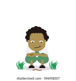 Vector illustration - school boy in green uniform sets with different poses