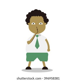 Vector illustration - school boy in green uniform sets with different poses