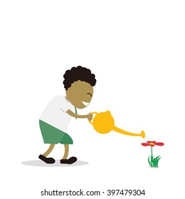 Vector illustration - school boy in green uniform sets with different poses