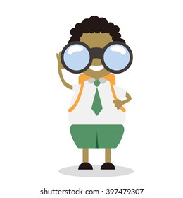 Vector illustration - school boy in green uniform sets with different poses