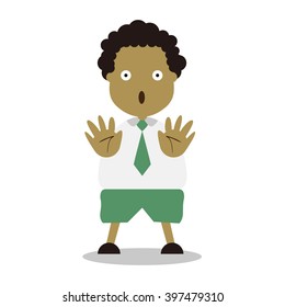 Vector illustration - school boy in green uniform sets with different poses
