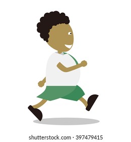 Vector illustration - school boy in green uniform sets with different poses