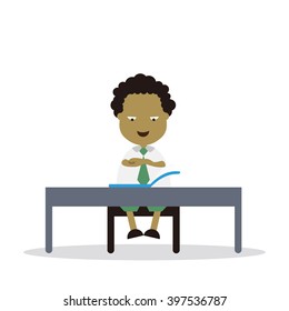 Vector illustration - school boy in green uniform sets with different poses